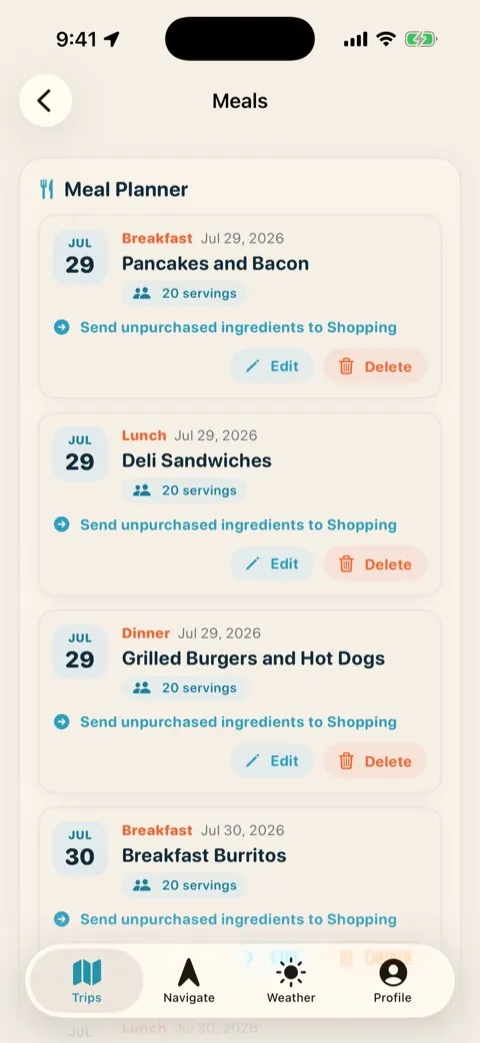 Meal planner with assigned cooks and servings for each dinner