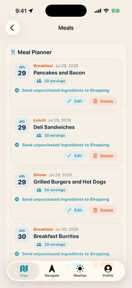 Meal planner with assigned cooks